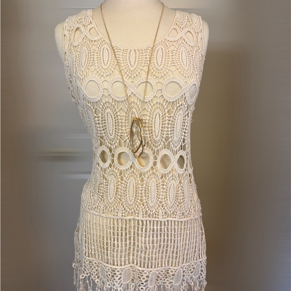 Tops - Cream Crochet Sleeveless Top